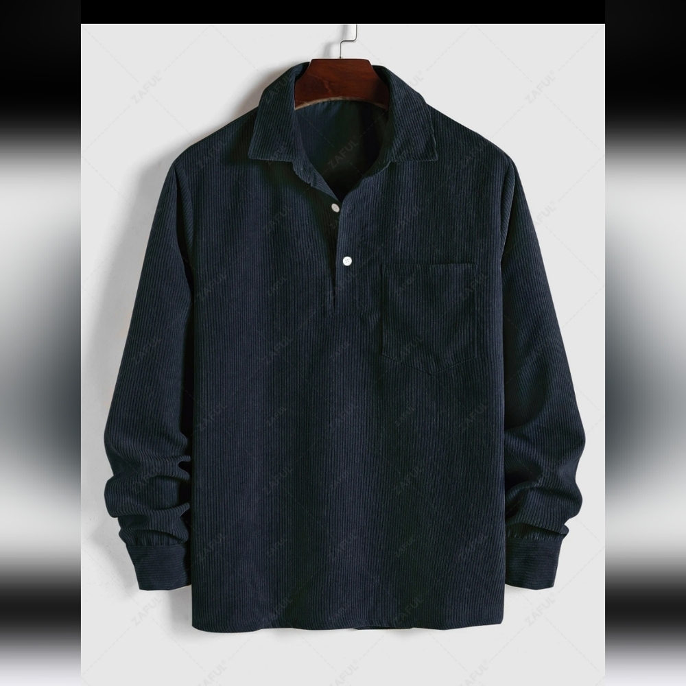 ZAFUL Solid Color Half Button Pocket Corduroy Long Sleeves Collared Shirt XL